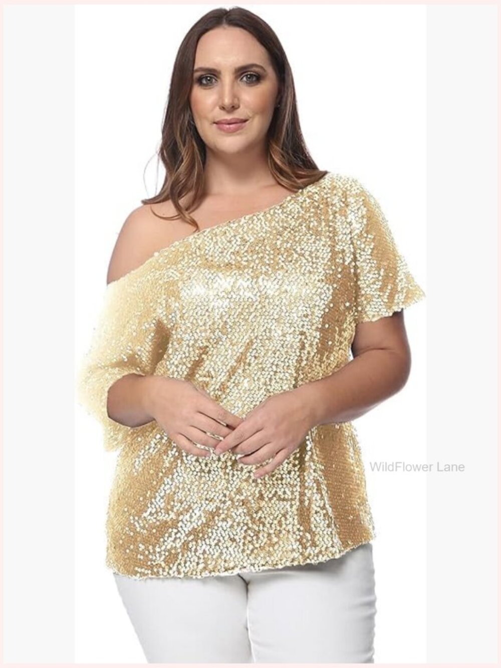 Plus Size One Shoulder Sequin Party Top Short Sleeve